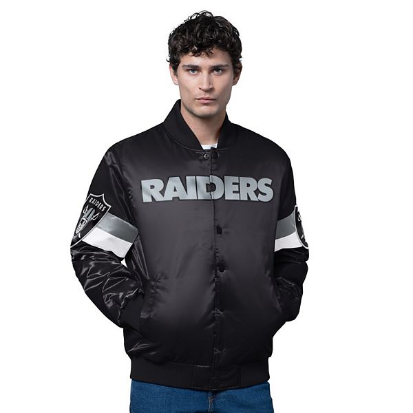 Men's Starter Black Las Vegas Raiders Triple Option Satin Varsity
