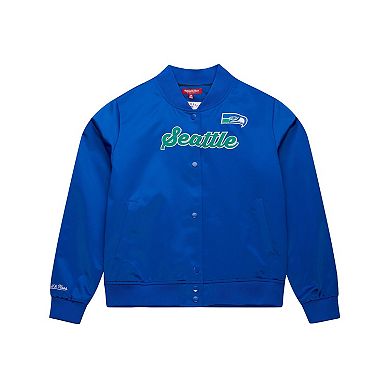 Women's Mitchell & Ness Royal Seattle Seahawks Full-Snap Satin Jacket