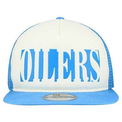 Men's New Era Cream/Light Blue Houston Oilers Gridiron Classics Cutout A-Frame 9FIFTY Snapback Hat