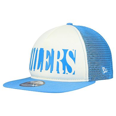 Men's New Era Cream/Light Blue Houston Oilers Gridiron Classics Cutout A-Frame 9FIFTY Snapback Hat
