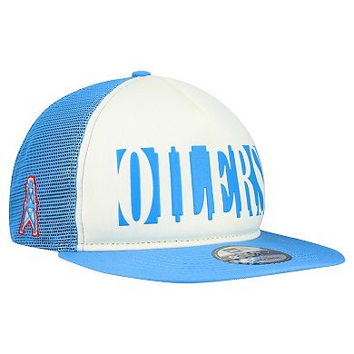 Men's New Era Cream/Light Blue Houston Oilers Gridiron Classics Cutout A-Frame 9FIFTY Snapback Hat