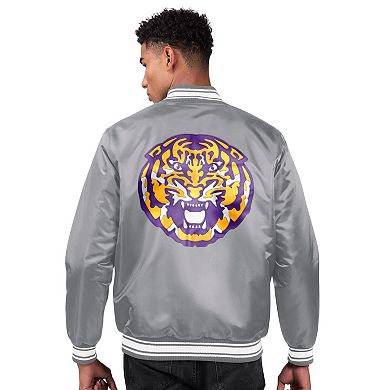 Men's Starter Charcoal LSU Tigers Two-Hit Satin Varsity Full-Snap Jacket