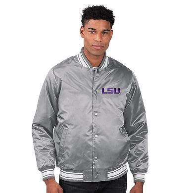 Men's Starter Charcoal LSU Tigers Two-Hit Satin Varsity Full-Snap Jacket