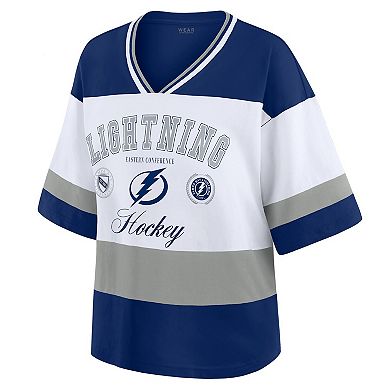 Women's WEAR by Erin Andrews Blue/White Tampa Bay Lightning Jersey Style Tee