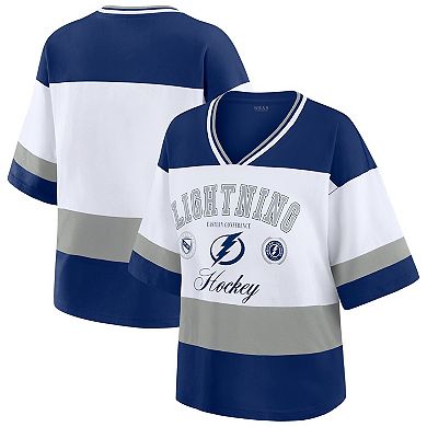 Women's WEAR by Erin Andrews Blue/White Tampa Bay Lightning Jersey Style Tee