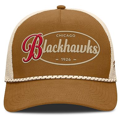 Men's Fanatics Brown/Cream Chicago Blackhawks Heritage Fetch A-Frame Trucker Adjustable Hat
