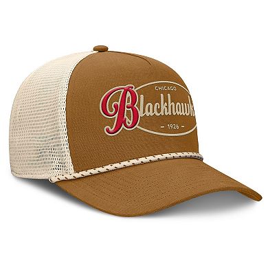 Men's Fanatics Brown/Cream Chicago Blackhawks Heritage Fetch A-Frame Trucker Adjustable Hat