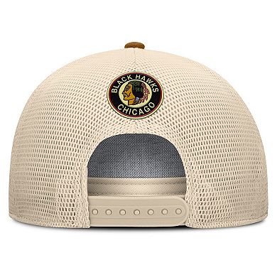 Men's Fanatics Brown/Cream Chicago Blackhawks Heritage Fetch A-Frame Trucker Adjustable Hat