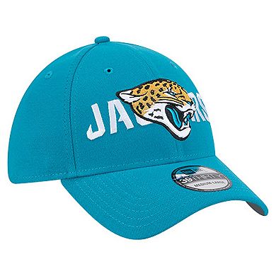 Men's New Era Teal Jacksonville Jaguars Overlap Logo 39THIRTY Stretch Fit Hat
