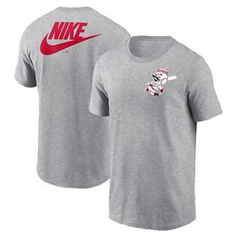 Men's Nike Heather Gray Cincinnati Reds Cooperstown Collection Large Logo 2-Hit T-Shirt