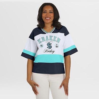 Women's WEAR by Erin Andrews Black/White Seattle Kraken Jersey Style Tee