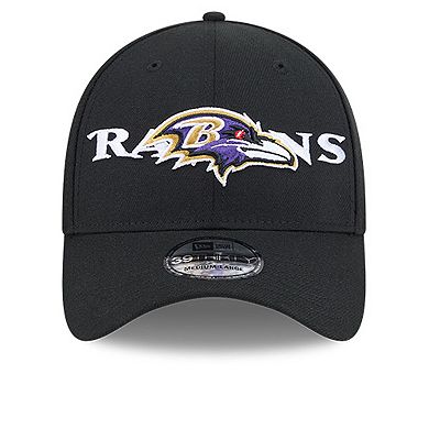 Men's New Era Black Baltimore Ravens Overlap Logo 39THIRTY Stretch Fit Hat