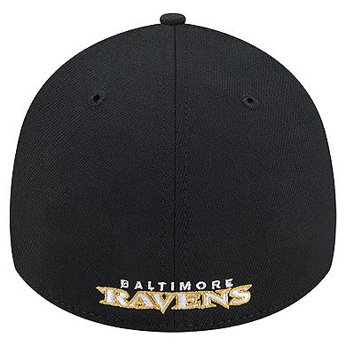 Men's New Era Black Baltimore Ravens Overlap Logo 39THIRTY Stretch Fit Hat