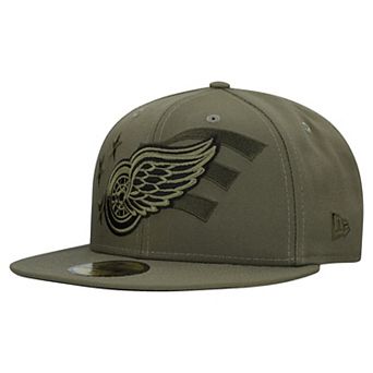 Men's New Era Olive Detroit Red Wings Military Appreciation Flag 59FIFTY Fitted Hat