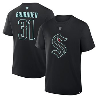Men's Fanatics Philipp Grubauer Black Seattle Kraken Authentic Stack Name & Number T-Shirt