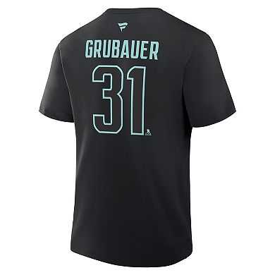 Men's Fanatics Philipp Grubauer Black Seattle Kraken Authentic Stack Name & Number T-Shirt
