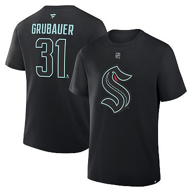 Men's Fanatics Philipp Grubauer Black Seattle Kraken Authentic Stack Name & Number T-Shirt