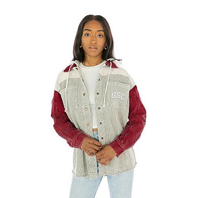 Women's Gameday Couture Cardinal USC Trojans Vintage Wash Corduroy Full-Snap Hooded Shacket