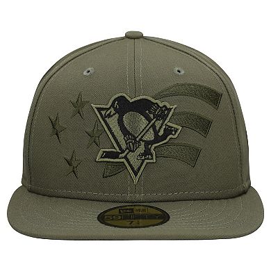 Men's New Era Olive Pittsburgh Penguins Military Appreciation Flag 59FIFTY Fitted Hat