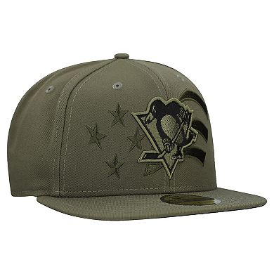 Men's New Era Olive Pittsburgh Penguins Military Appreciation Flag 59FIFTY Fitted Hat