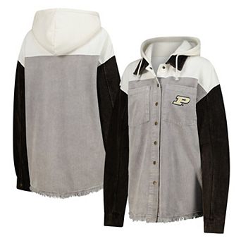 Women's Gameday Couture Gray Purdue Boilermakers Vintage Wash Corduroy Full-Snap Hooded Shacket