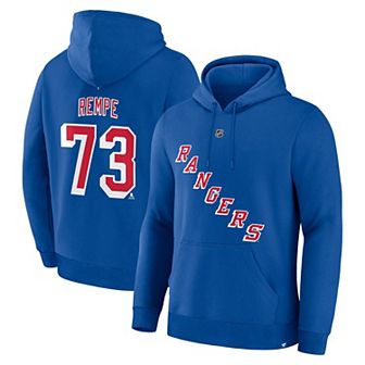 Men's Fanatics Matt Rempe Blue New York Rangers Authentic Stack Name & Number Hoodie