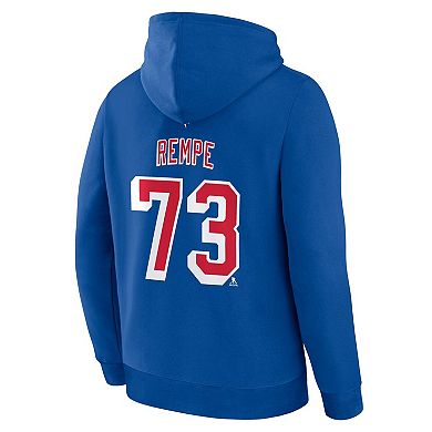 Men's Fanatics Matt Rempe Blue New York Rangers Authentic Stack Name & Number Hoodie
