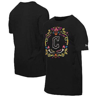 Men's New Era Black Cleveland Guardians D _a de los Muertos Washed Oversized T-Shirt
