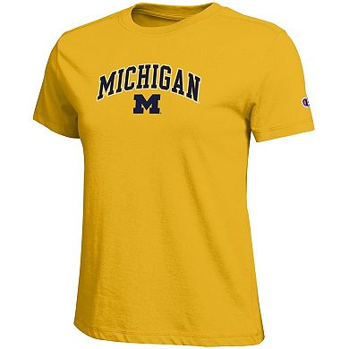 Women's Champion Gold Michigan Wolverines Arched Over Logo T-Shirt