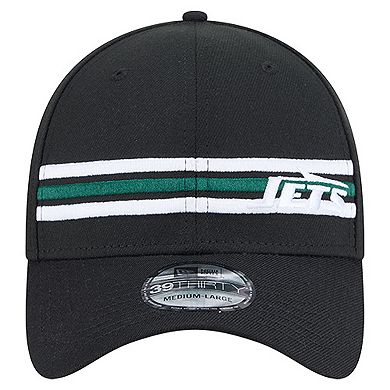Men's New Era Black New York Jets Stripes 39THIRTY Flex Hat