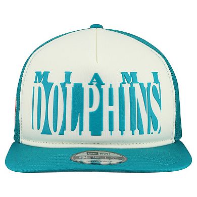Men's New Era Cream/Aqua Miami Dolphins Throwback Cutout A-Frame 9FIFTY Snapback Hat