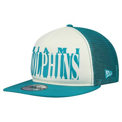 Men's New Era Cream/Aqua Miami Dolphins Throwback Cutout A-Frame 9FIFTY Snapback Hat