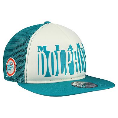 Men's New Era Cream/Aqua Miami Dolphins Throwback Cutout A-Frame 9FIFTY Snapback Hat