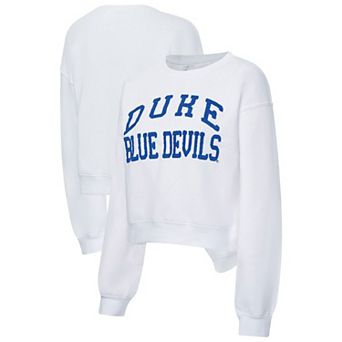 Women's ZooZatz White Duke Blue Devils Chenille Cropped Sweatshirt
