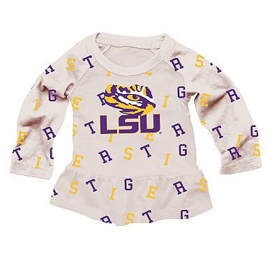 Girls Infant Wes & Willy Oatmeal LSU Tigers Ruffle Raglan Long Sleeve T-Shirt & Leggings Set