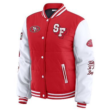Women's WEAR by Erin Andrews Scarlet San Francisco 49ers Varsity Full-Snap Puffer Jacket