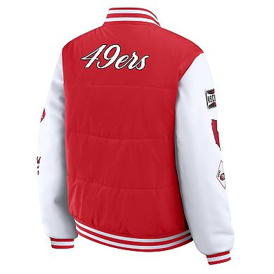 Women's WEAR by Erin Andrews Scarlet San Francisco 49ers Varsity Full-Snap Puffer Jacket