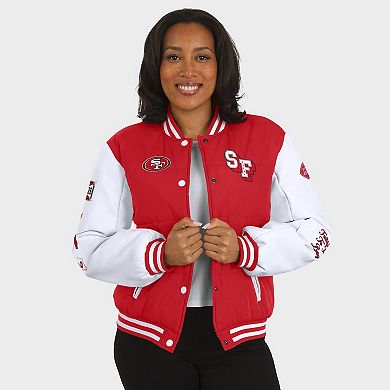 Women's WEAR by Erin Andrews Scarlet San Francisco 49ers Varsity Full-Snap Puffer Jacket