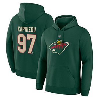 Men's Fanatics Kirill Kaprizov Green Minnesota Wild Authentic Stack Name & Number Hoodie