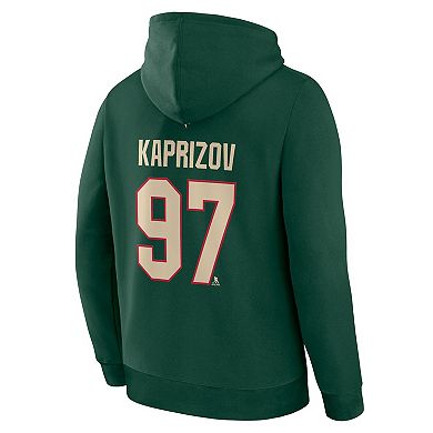 Men's Fanatics Kirill Kaprizov Green Minnesota Wild Authentic Stack Name & Number Hoodie