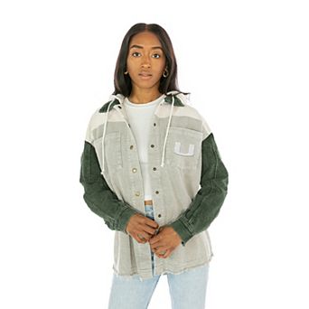 Women's Gameday Couture Green Miami Hurricanes Vintage Wash Corduroy Full-Snap Hooded Shacket