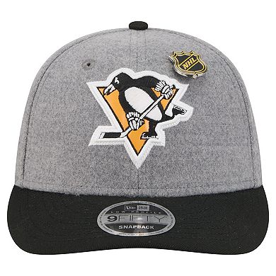 Men's New Era Gray/Black Pittsburgh Penguins Wool Pin Low Profile 9FIFTY Snapback Hat