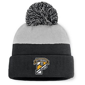 Men's Fanatics Black/Gray Pittsburgh Penguins Authentic Pro Home Ice Cuffed Knit Hat with Pom