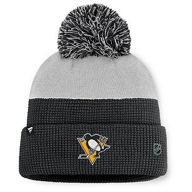 Men's Fanatics Black/Gray Pittsburgh Penguins Authentic Pro Home Ice Cuffed Knit Hat with Pom