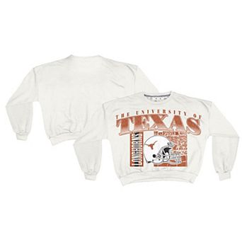 Women's Pressbox White Texas Longhorns Oversized Janice Retro Waist-Length Sweatshirt