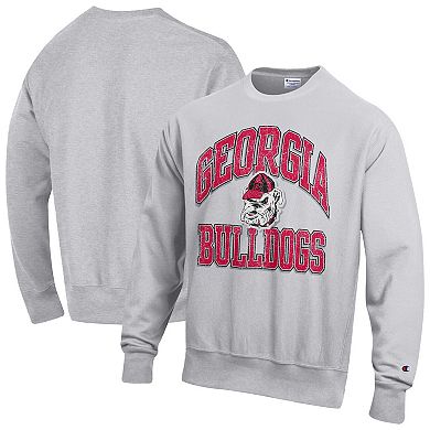 Men's Champion Gray Georgia Bulldogs Distressed Arch Over Logo Reverse Weave Crew Neck Sweatshirt
