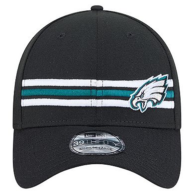 Men's New Era Black Philadelphia Eagles Stripes 39THIRTY Flex Hat