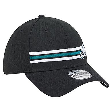 Men's New Era Black Philadelphia Eagles Stripes 39THIRTY Flex Hat