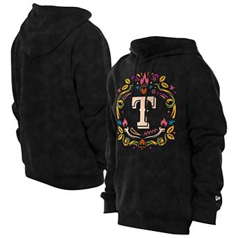 Men's New Era Black Texas Rangers D�_a de los Muertos Brushed Fleece Hoodie