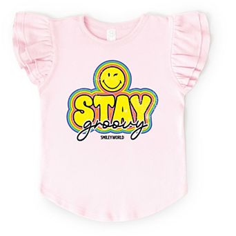 SmileyWorld Stay Groovy - Flutter Sleeve Graphic T-Shirt